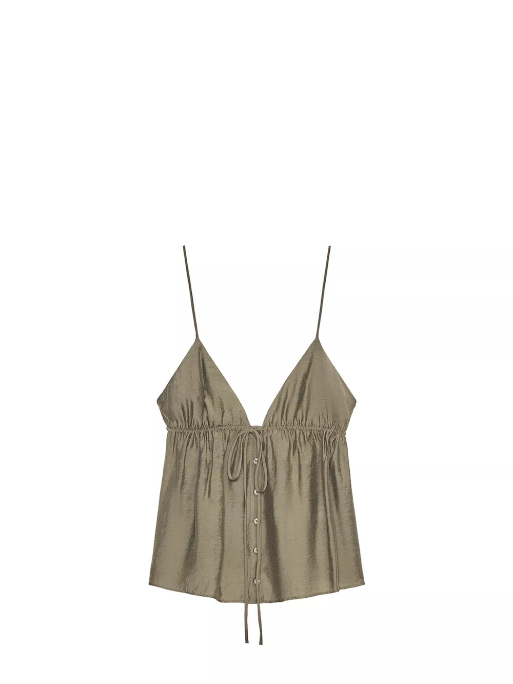 Zara Olive Spaghetti Strap Button-Front Tank